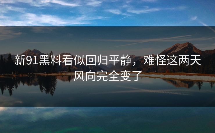 新91黑料看似回归平静，难怪这两天风向完全变了